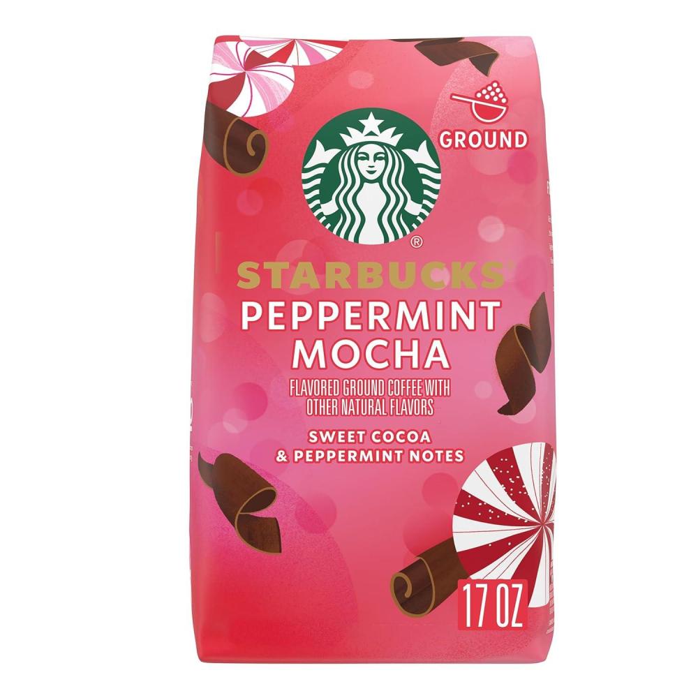 Starbucks Ground Coffee, Flavored Hot or Iced Coffee, Variety Pack, Three 11 oz Bags​(Peppermint Mocha)