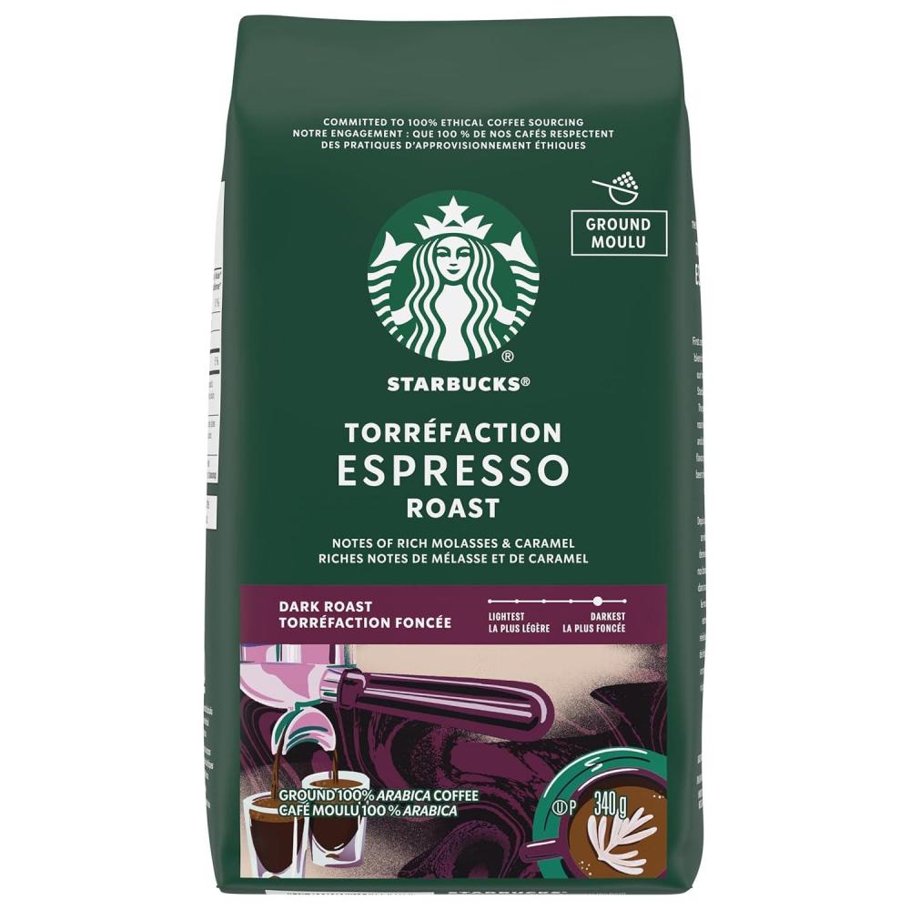 Starbucks Ground Coffee, Dark Roast Hot or Iced Coffee, Variety Pack, Three 12 oz Bags​(Espresso Coffee)