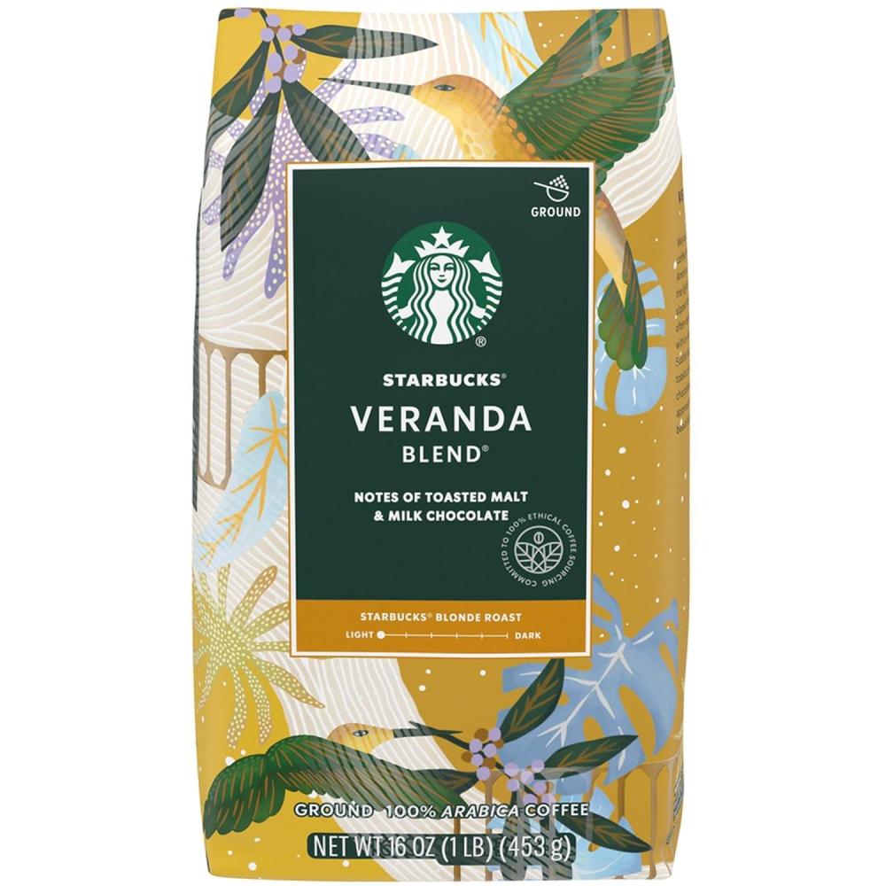 Starbucks Ground Coffee, Medium Roast Coffee, Decaf Pike Place Roast, 100% Arabica, 3 bags (12 oz each)(Veranda Blend)