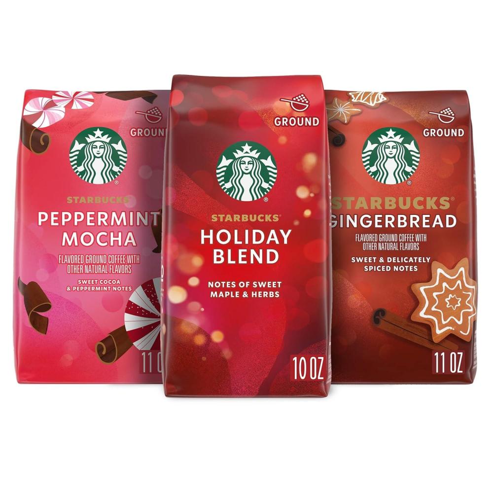 Starbucks Ground Coffee, Dark Roast Hot or Iced Coffee, Variety Pack, Three 12 oz Bags​(NEW  Winter Variety )