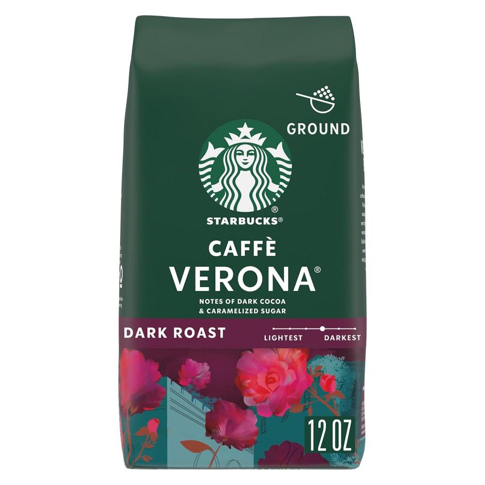 Starbucks Ground Coffee, Dark Roast Hot or Iced Coffee, Caffè Verona, 12 oz(Notes of Dark Cocoa and Caramelized Sugar)