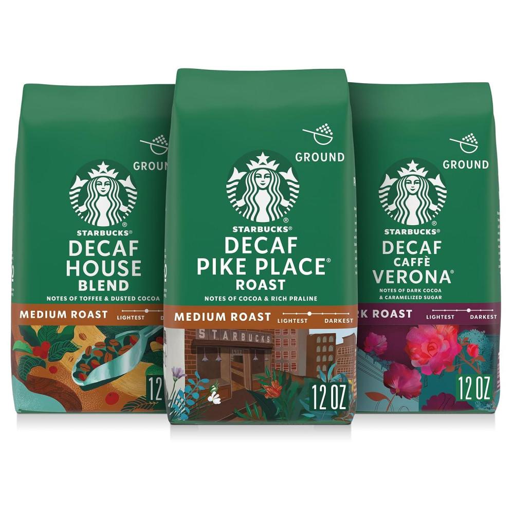 Starbucks Ground Coffee, Medium & Dark Roast Hot or Iced Coffee, Decaf Variety Pack, Three 12 oz Bags​(Decaf Variety Pack)