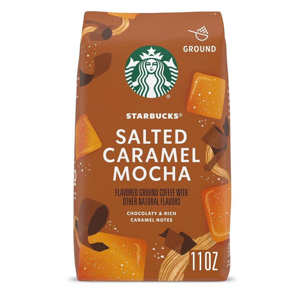 Starbucks Ground Coffee, Flavored Hot or Iced Coffee, Variety Pack, Three 11 oz Bags​(Caramel mocha)