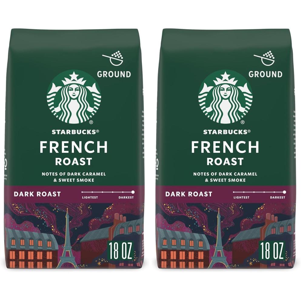 Starbucks Ground Coffee, Dark Roast Hot or Iced Coffee, French Roast, 18 oz(18 Ounce (Pack of 2))