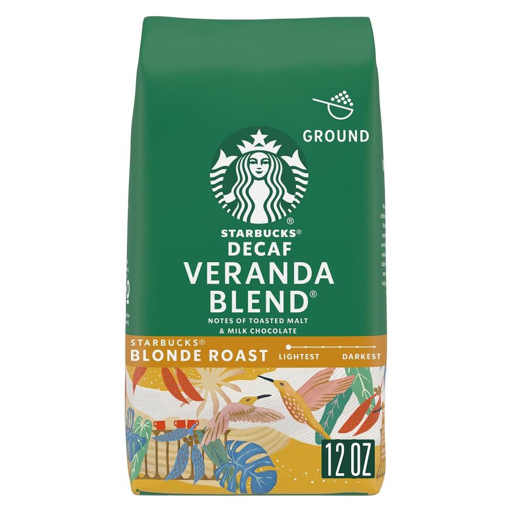 Starbucks Ground Coffee, Blonde Roast Hot or Iced Coffee, Decaf Veranda Blend, Six 12 oz Bags​(12 Ounce (Pack of 1))