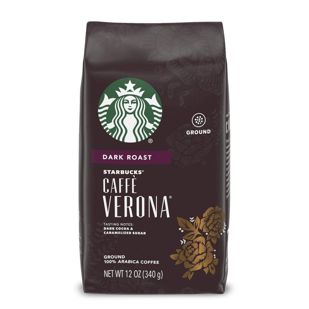 Starbucks Ground Coffee, Dark Roast Hot or Iced Coffee, Caffè Verona, 12 oz(Dark Cocoa and Caramelized Sugar)