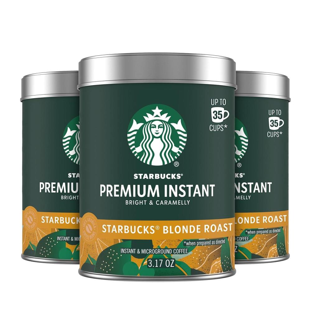 Starbucks Premium Instant Coffee, Starbucks Blonde Roast Coffee, Arabica Beans, Three 3.17 oz Tins(3.17 Ounce (Pack of 3))