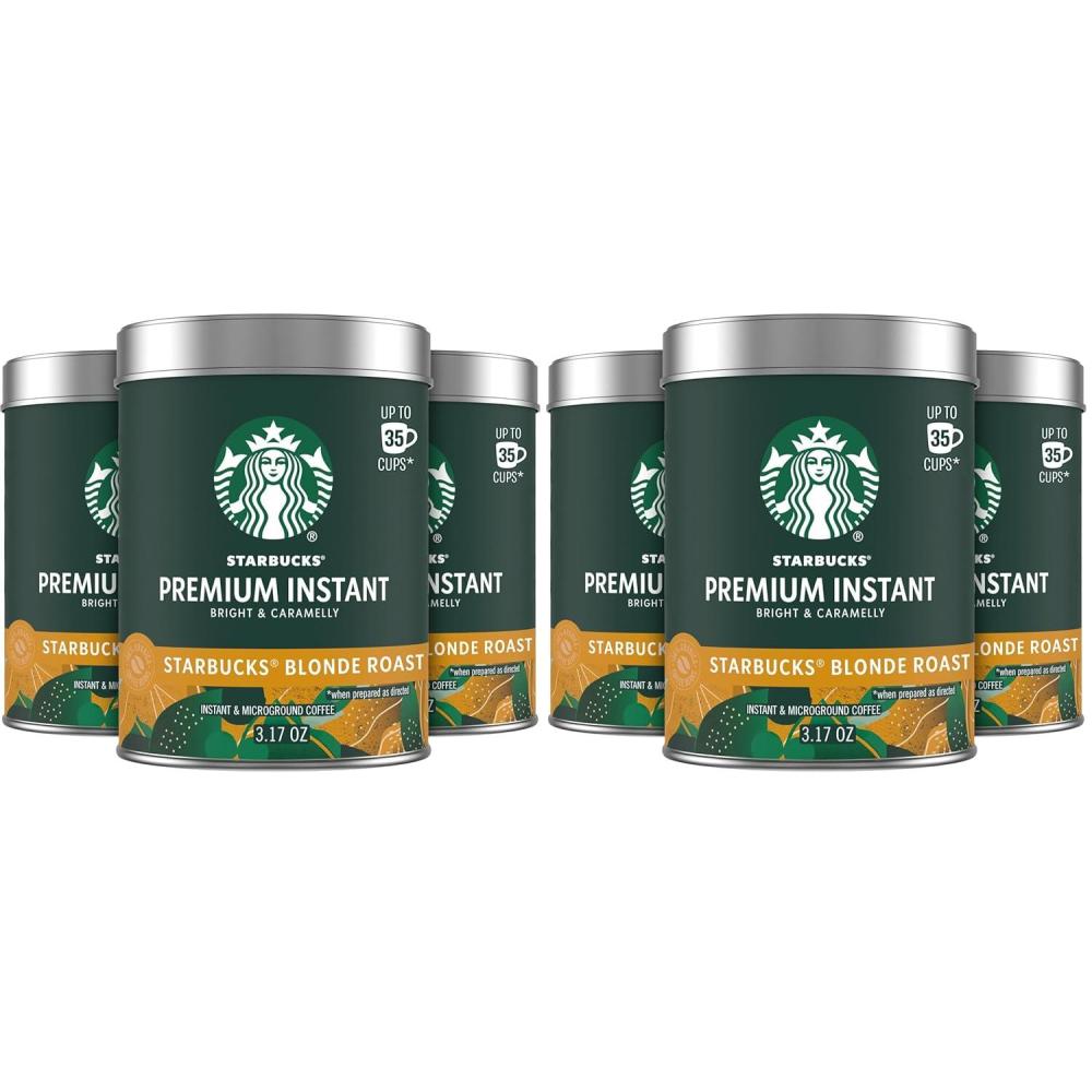 Starbucks Premium Instant Coffee, Starbucks Blonde Roast Coffee, Arabica Beans, Three 3.17 oz Tins(3.17 Ounce (Pack of 6))