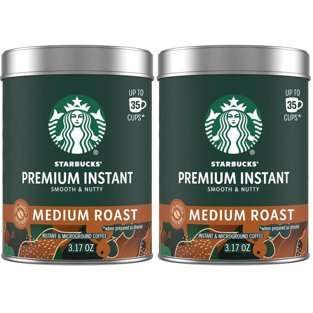Starbucks Premium Instant Coffee, Starbucks Blonde Roast Coffee, Arabica Beans, Three 3.17 oz Tins(3.17 Ounce (Pack of 2))