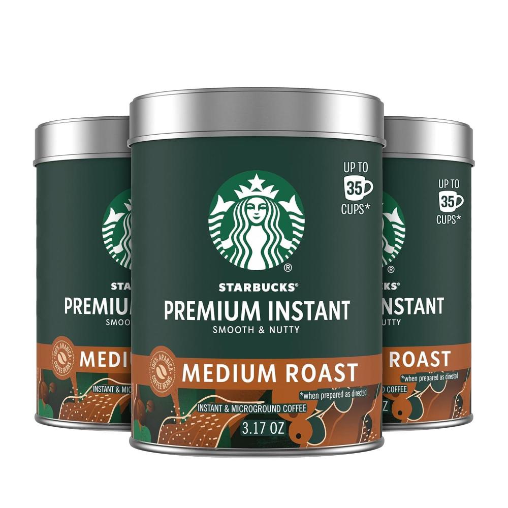 Starbucks Premium Instant Coffee, Medium Roast Coffee, Arabica Beans, Three 3.17 oz Tins(3.17 Ounce (Pack of 3))