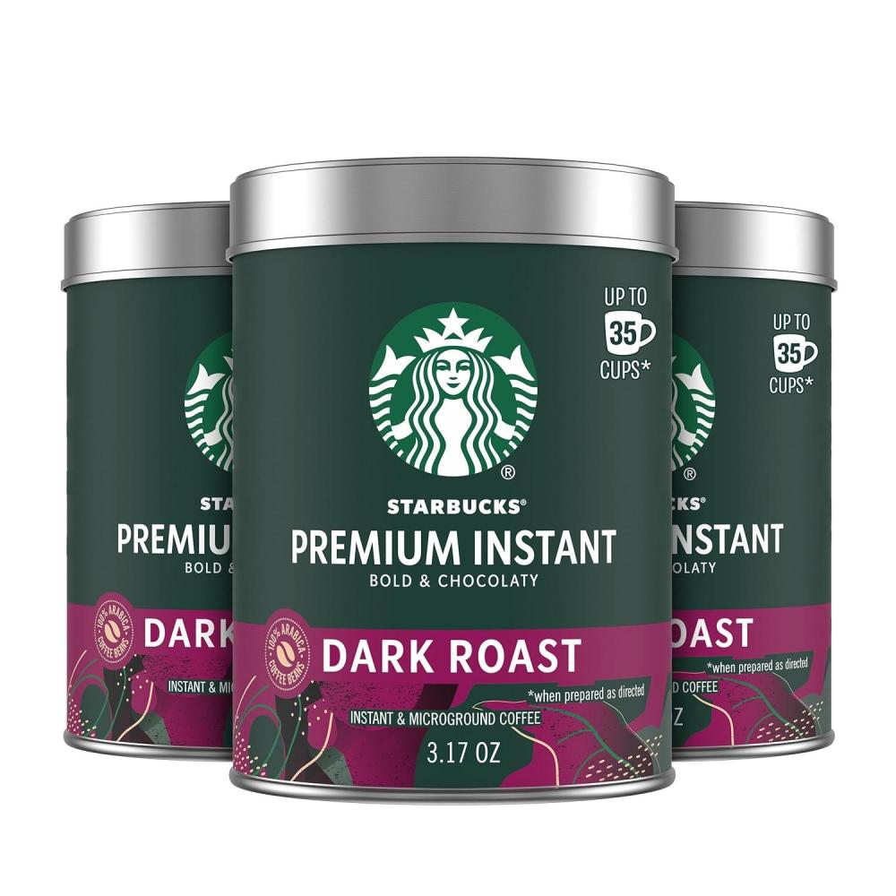 Starbucks Premium Instant Coffee, Dark Roast Coffee, Arabica Beans, Three 3.17 oz Tins(3.17 Ounce (Pack of 3))