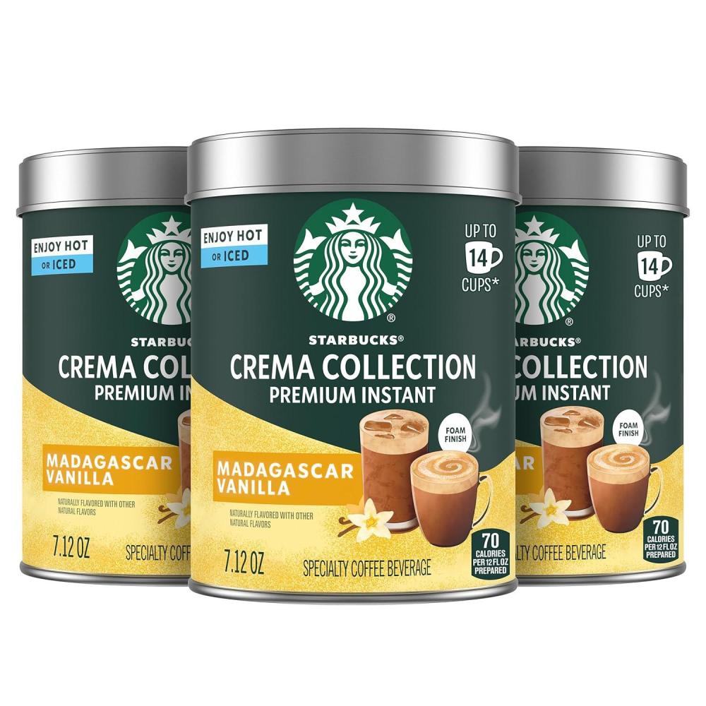 Starbucks Crema Collection Premium Instant Madagascar Vanilla Flavored Instant Coffee, 100% Arabica Beans, 3 Tins (7.12 Oz Each)