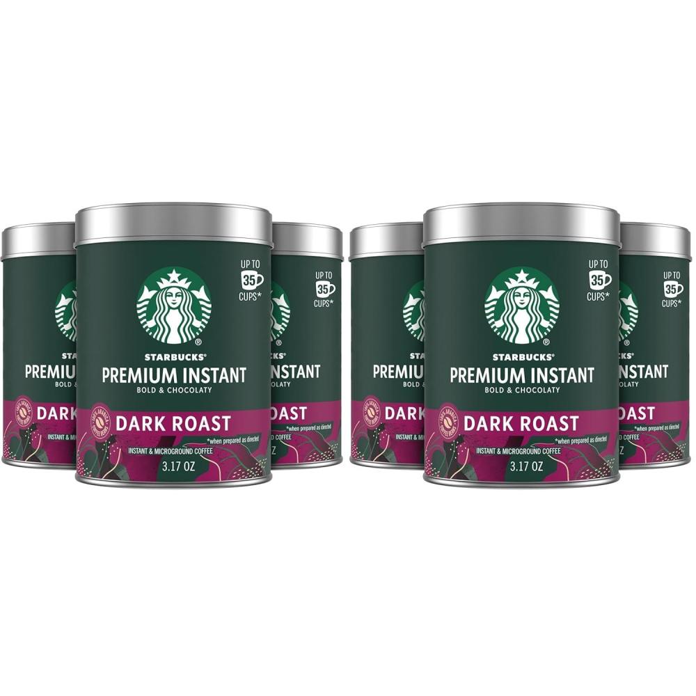 Starbucks Premium Instant Coffee, Dark Roast Coffee, Arabica Beans, Three 3.17 oz Tins(3.17 Ounce (Pack of 6))