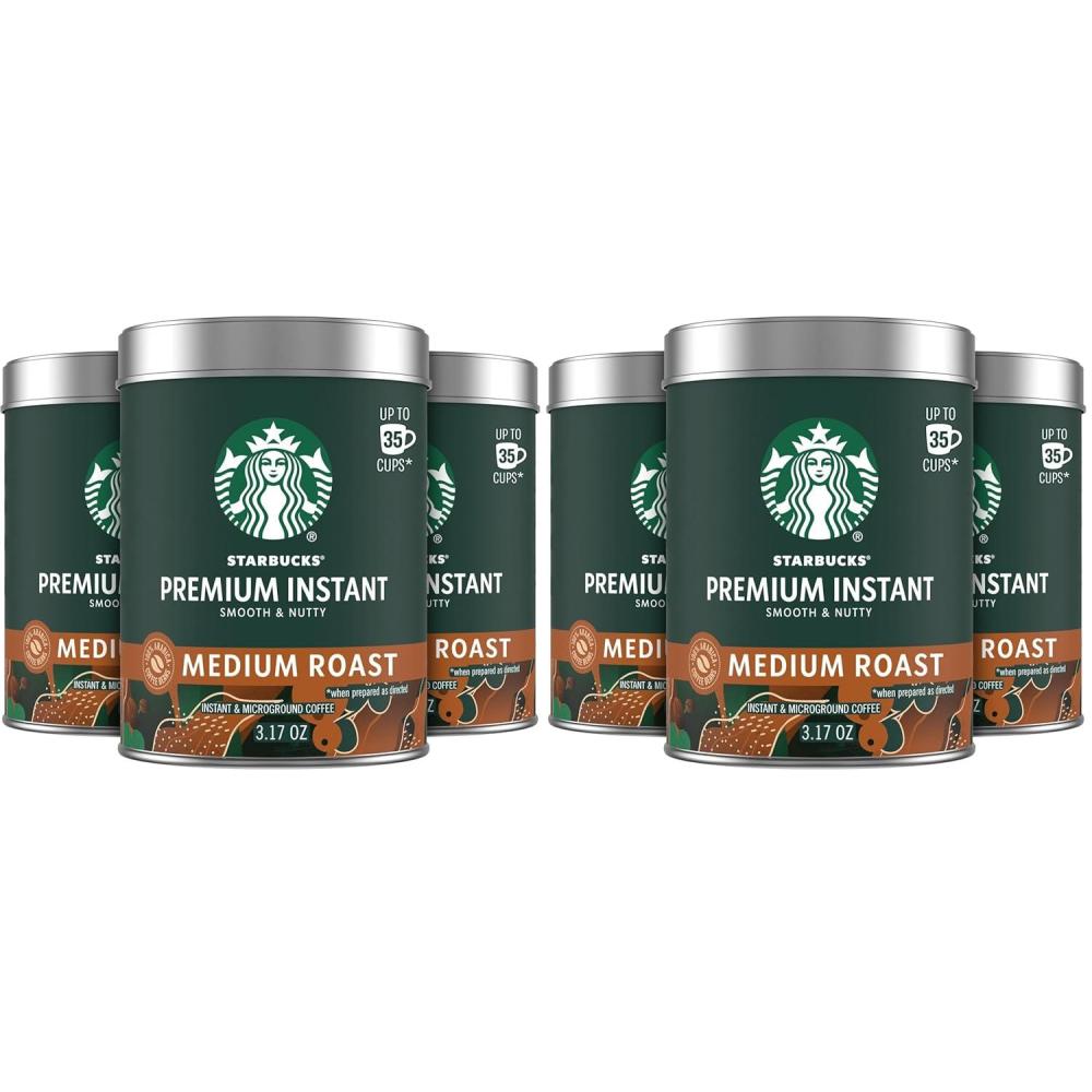 Starbucks Premium Instant Coffee, Medium Roast Coffee, Arabica Beans, Three 3.17 oz Tins(3.17 Ounce (Pack of 6))