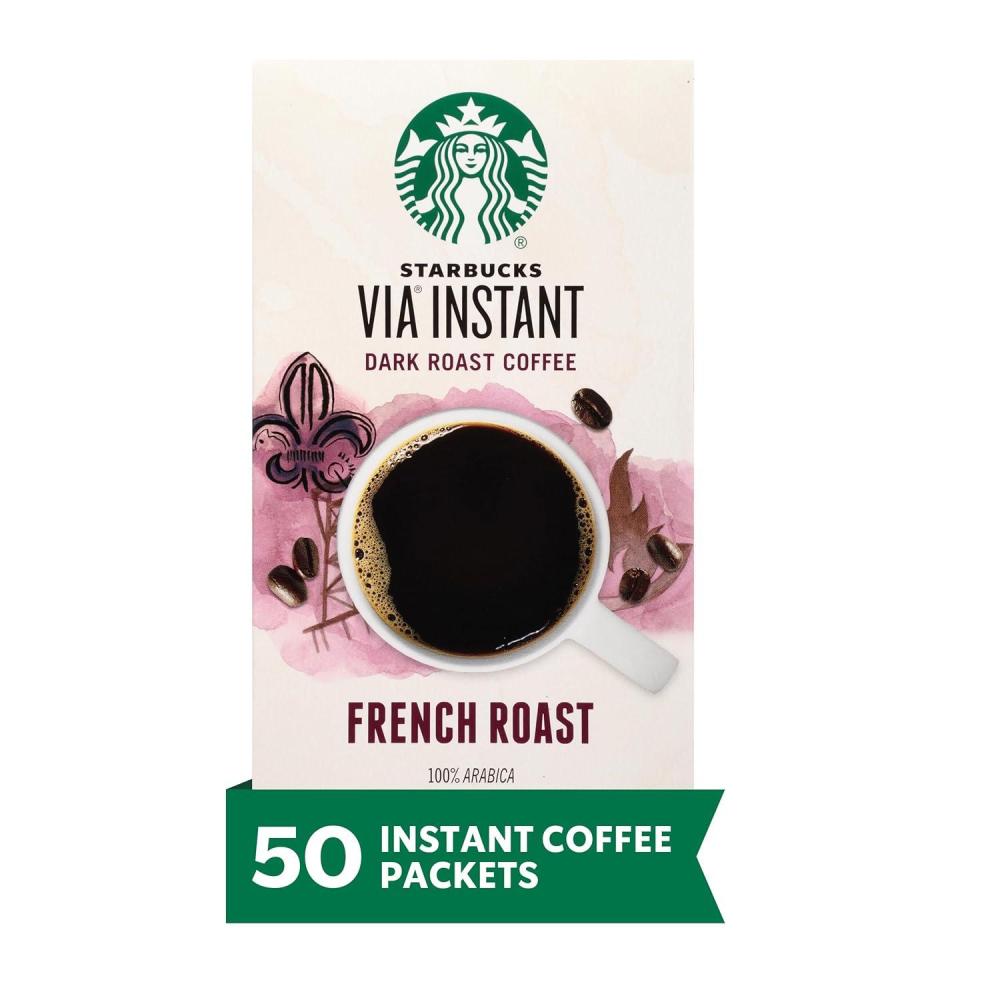 Starbucks VIA Instant Coffee Packets, Single Serve, Dark Roast Coffee, French Roast, 96 Packets ​(French Roast)