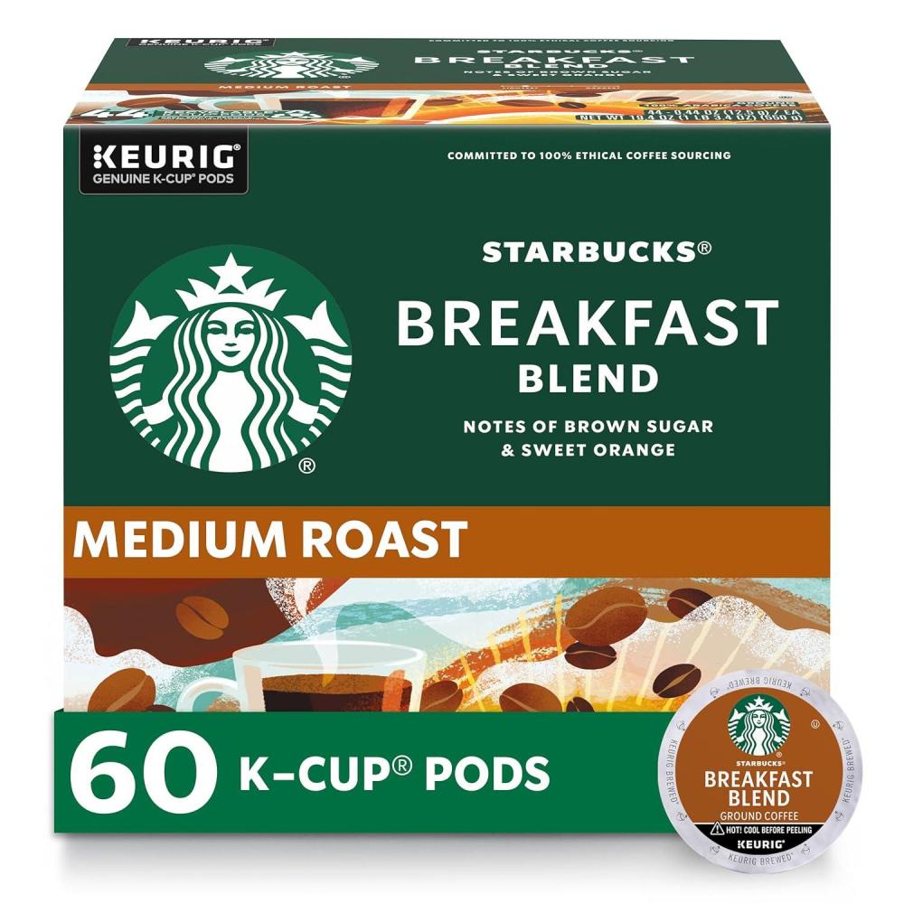Starbucks K-Cup Coffee Pods, Medium Roast Iced Coffee Blend, Signature Black for Keurig Brewers, 100% Arabica, 6 Boxes (60 Pods Total)(Breakfast)