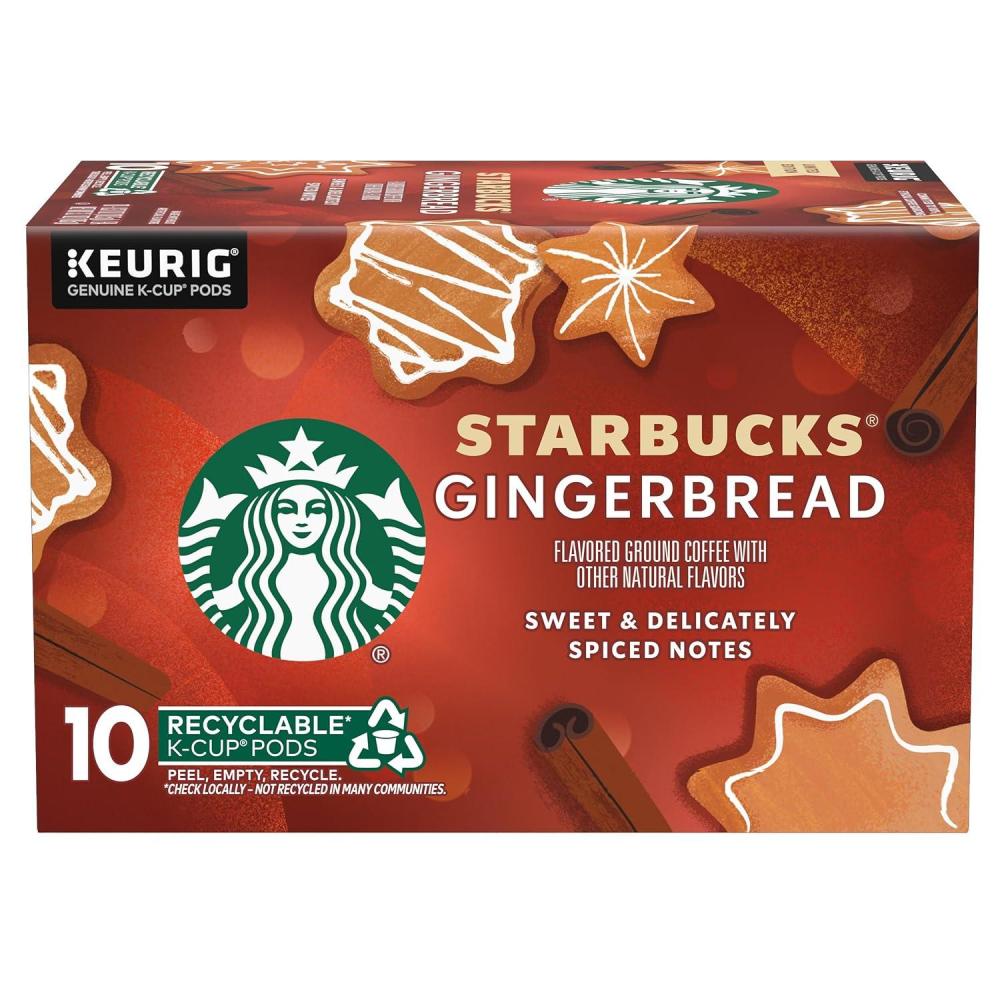 Starbucks K-Cup Coffee Pods, Flavored Hot or Iced Coffee, Toffeenut, 10 Keurig Pods(Gingerbread)