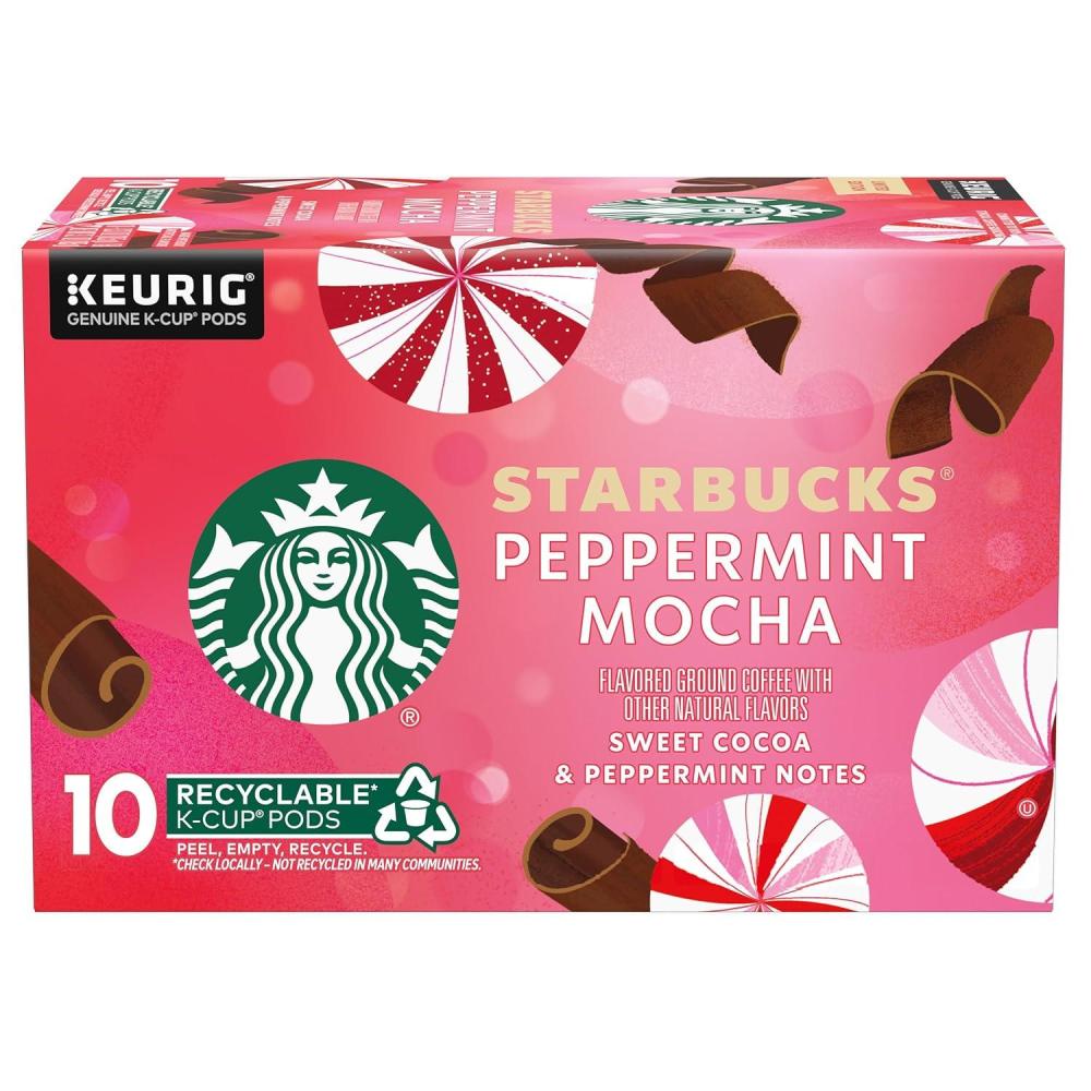 Starbucks K-Cup Coffee Pods, Flavored Hot or Iced Coffee, Toffeenut, 10 Keurig Pods(Mocha Peppermint Mocha)