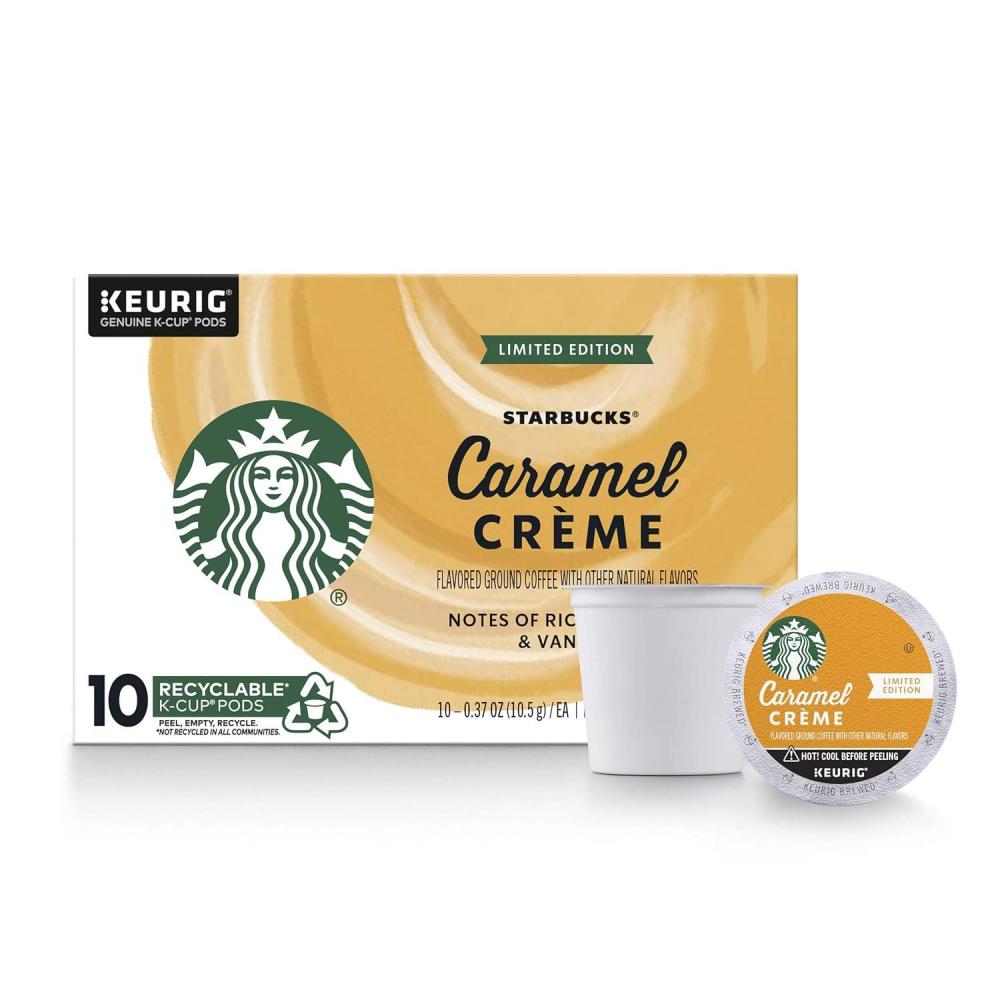 Starbucks K-Cup Coffee Pods, Medium Roast Iced Coffee Blend, Signature Black for Keurig Brewers, 100% Arabica, 6 Boxes (60 Pods Total)(Caramel Crème)