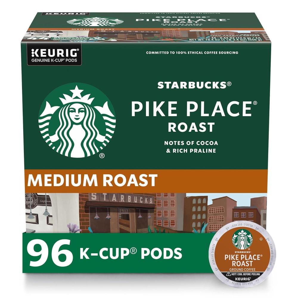 Starbucks K-Cup Coffee Pods, Medium Roast Hot or Iced Coffee, Pike Place Roast, 96 Keurig Pods ​(Pike Place)