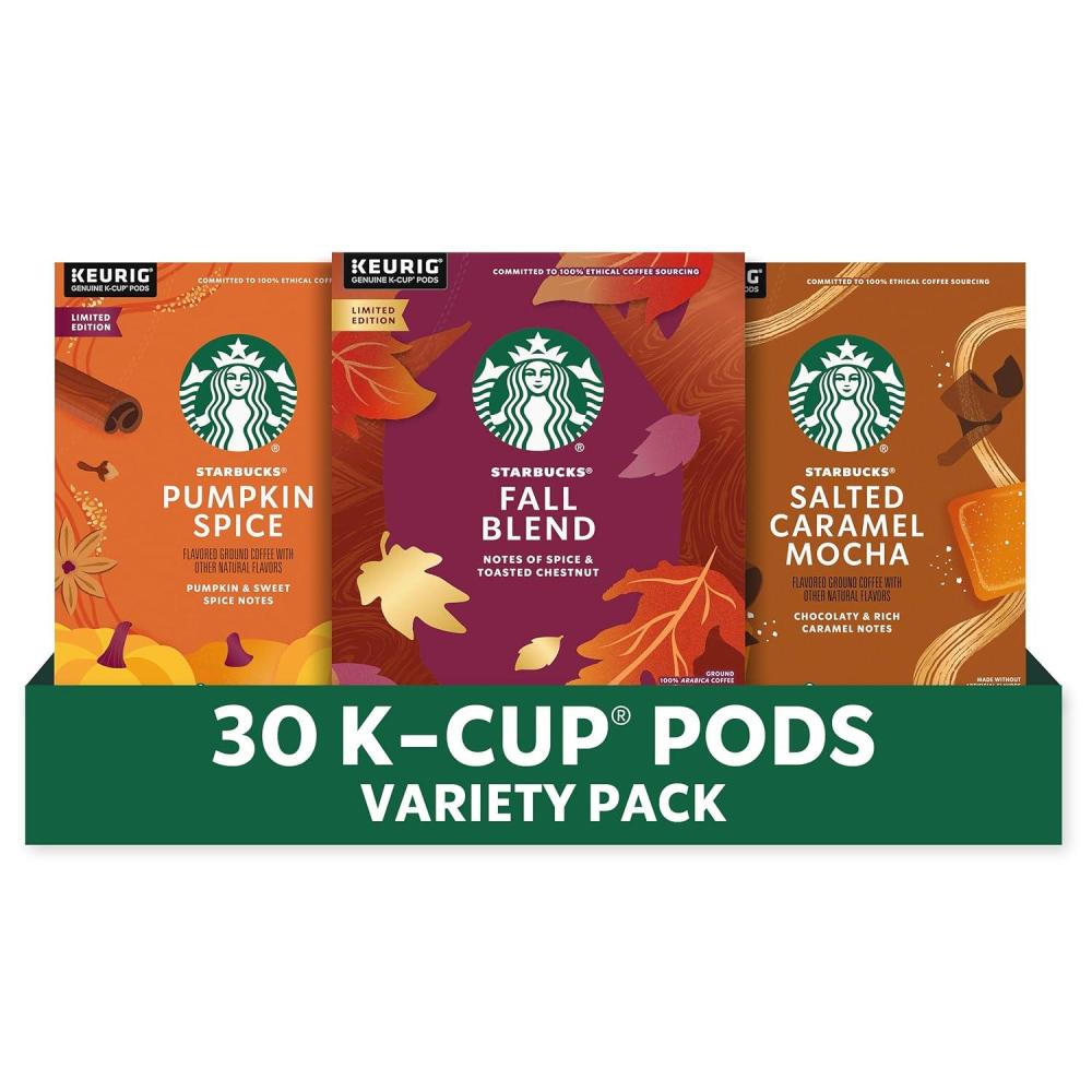 Starbucks K-Cup Coffee Pods, Medium Roast Hot or Iced Coffee, Pike Place Roast, 96 Keurig Pods ​(NEW  Fall Variety Bundle)