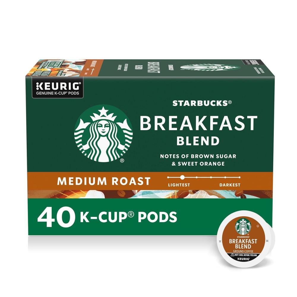 Starbucks K-Cup Coffee Pods, Medium Roast Hot or Iced Coffee, Breakfast Blend, 40 Keurig Pods