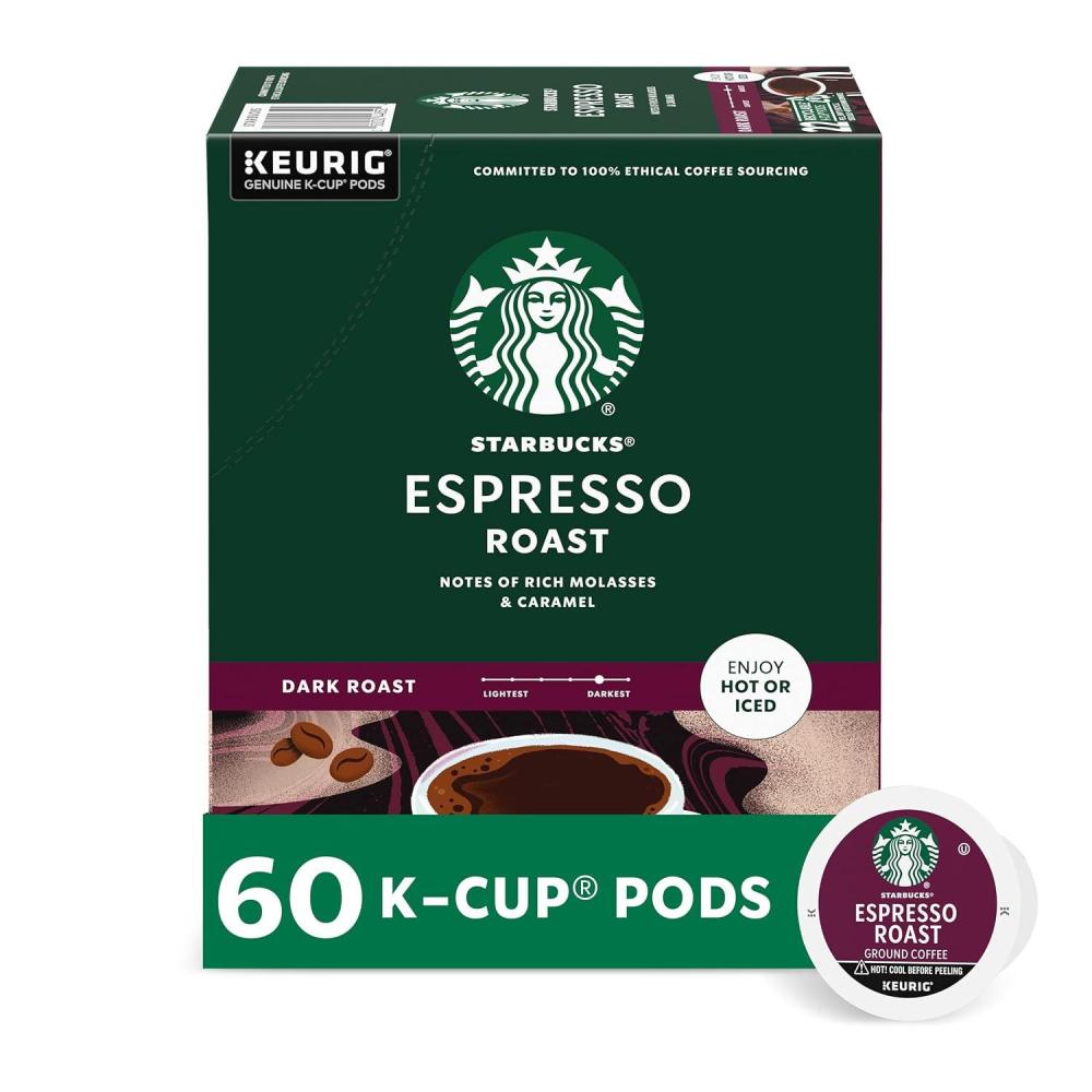 Starbucks K-Cup Coffee Pods, Dark Roast Coffee, Espresso Roast for Keurig Coffee Makers, 100% Arabica, 6 Boxes (60 Pods Total)(Espresso)