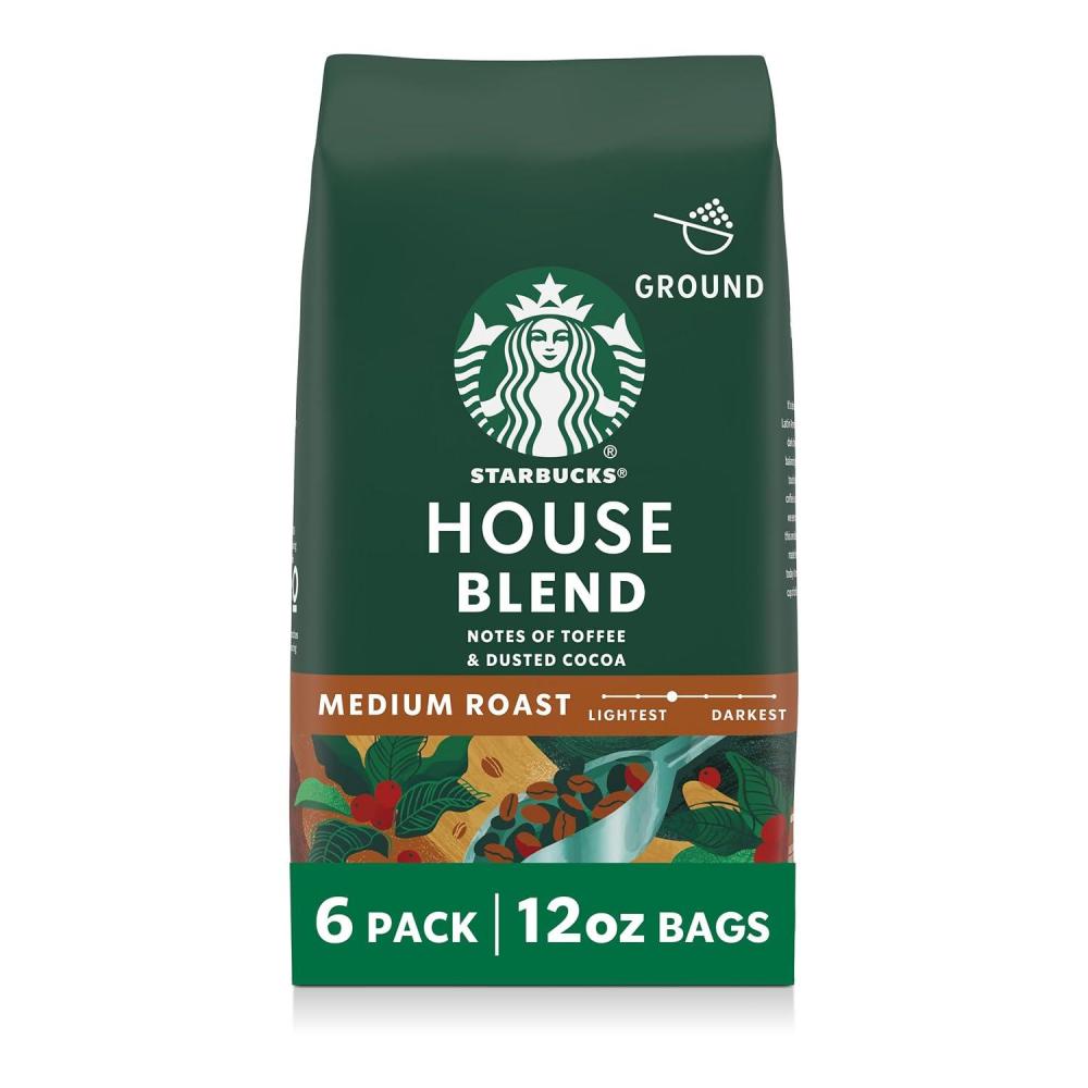 Starbucks Ground Coffee, Medium Roast Coffee, Decaf Pike Place Roast, 100% Arabica, 3 bags (12 oz each)(House Blend)