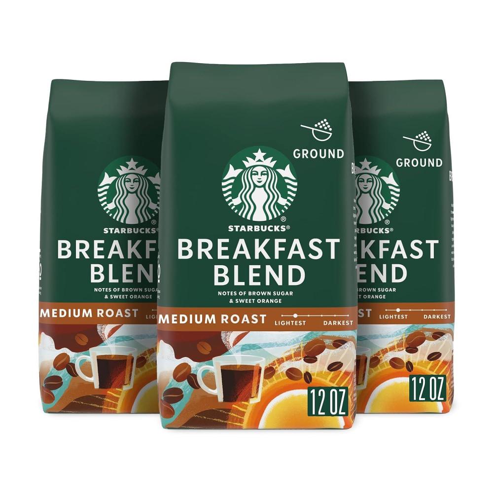 Starbucks Ground Coffee, Medium Roast Coffee, Decaf Pike Place Roast, 100% Arabica, 3 bags (12 oz each)(Breakfast)