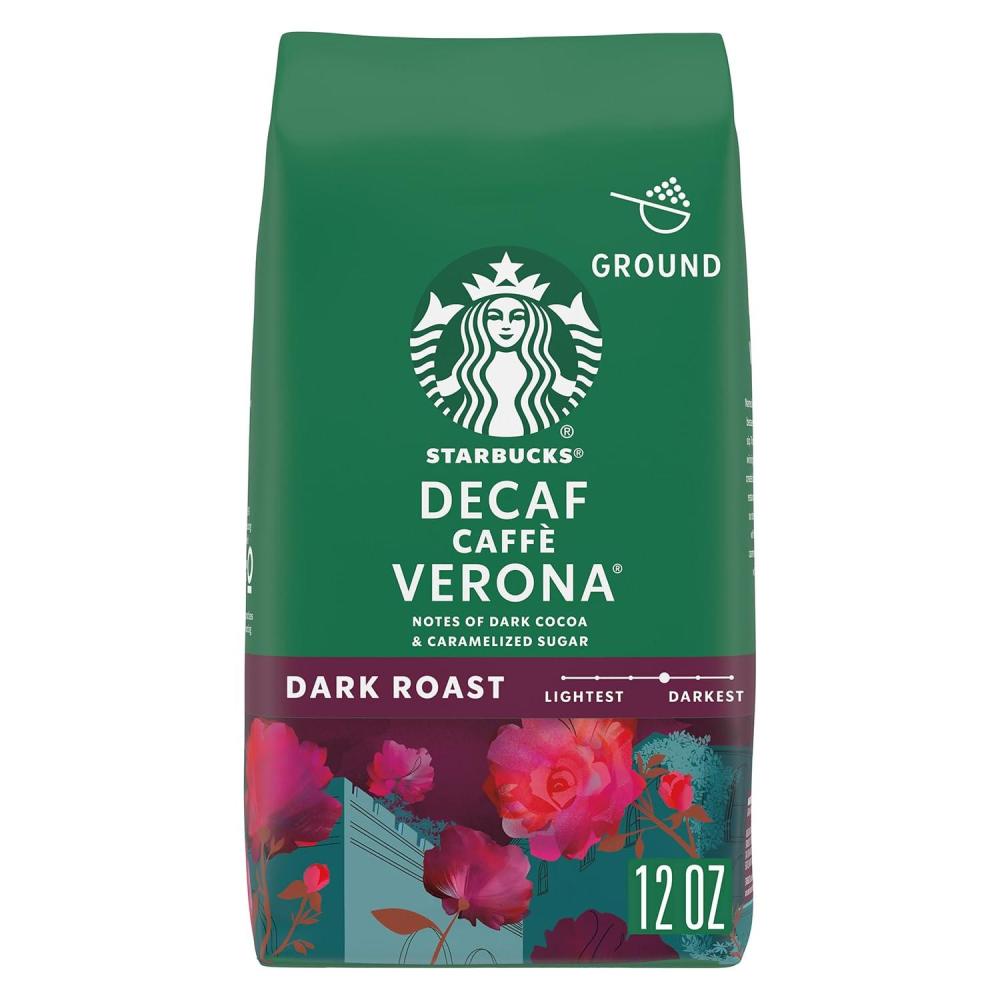 Starbucks Ground Coffee, Dark Roast Hot or Iced Coffee, Decaf Caffè Verona, Six 12 oz Bags​(Decaf Caffè Verona)