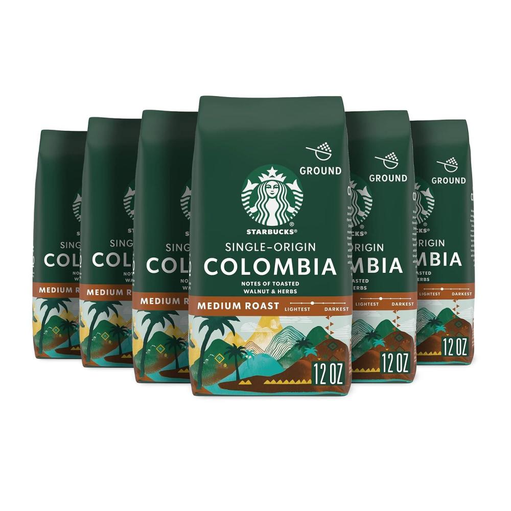 Starbucks Ground Coffee, Medium Roast Coffee, Decaf Pike Place Roast, 100% Arabica, 3 bags (12 oz each)(Colombia)