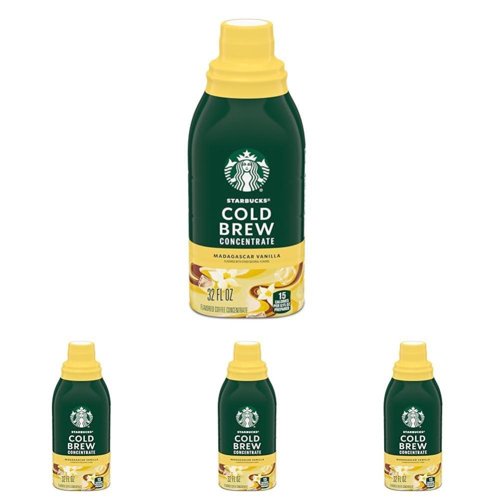Starbucks Cold Brew Coffee Concentrate, Madagascar Vanilla Flavored Iced Coffee, 32 fl oz(32 Fl Oz (Pack of 4))