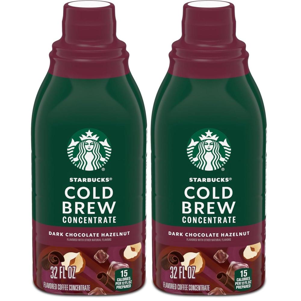 Starbucks Cold Brew Coffee Concentrate, Dark Chocolate Hazelnut Flavored Iced Coffee, 32 fl oz(32 Fl Oz (Pack of 2))