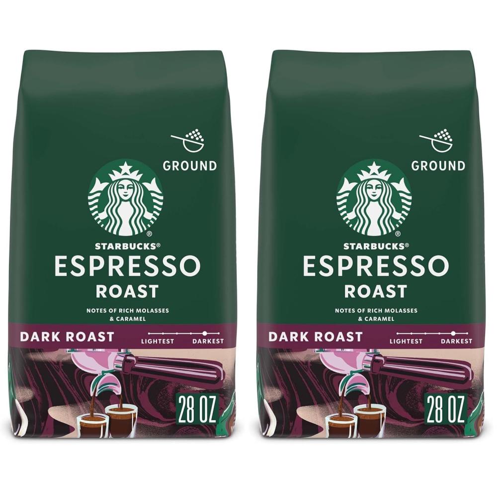 Starbucks Ground Coffee, Dark Roast Coffee, Espresso Roast, 100% Arabica, 1 bag (28 oz)(28 Ounce (Pack of 2))