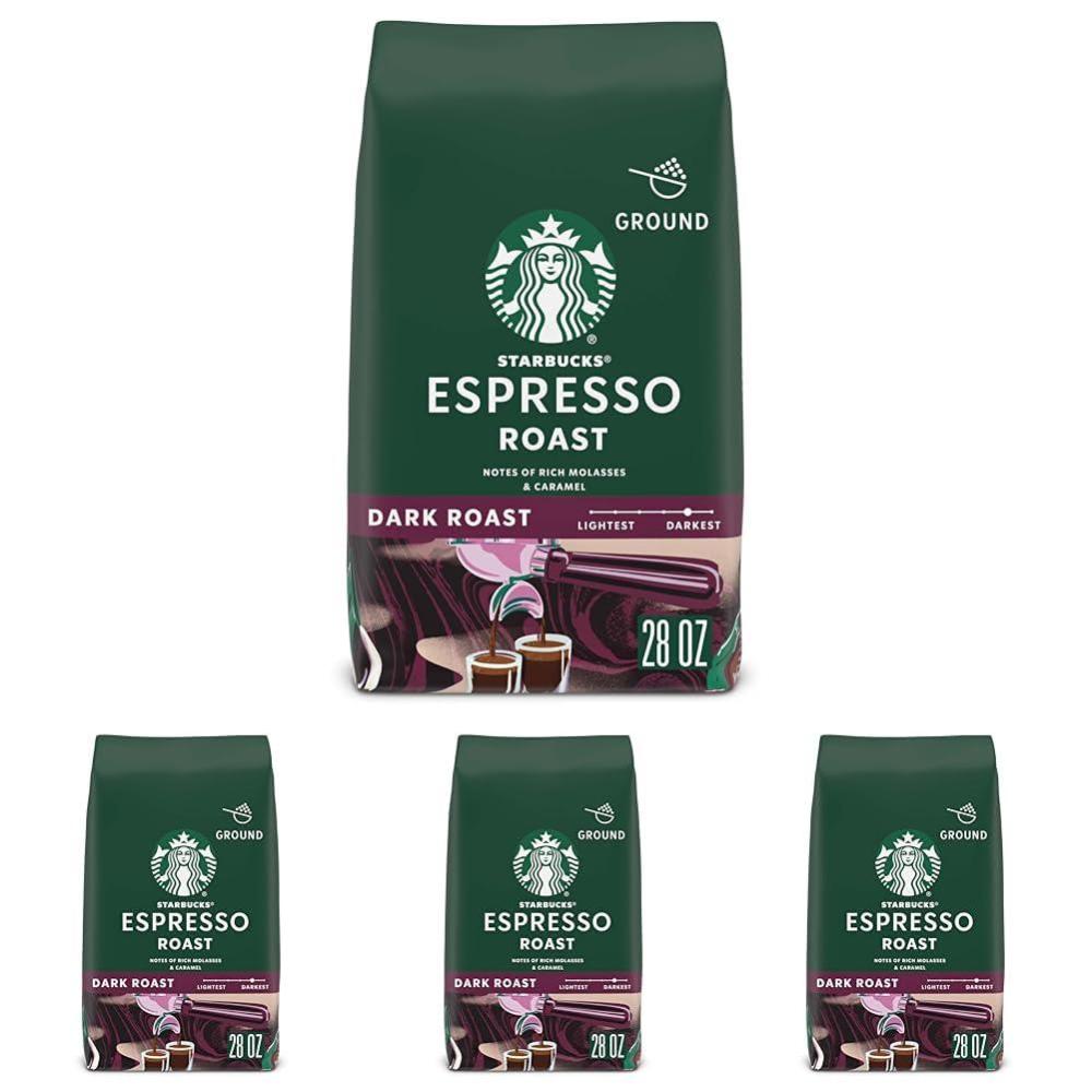 Starbucks Ground Coffee, Dark Roast Coffee, Espresso Roast, 100% Arabica, 1 bag (28 oz)(28 Ounce (Pack of 4))